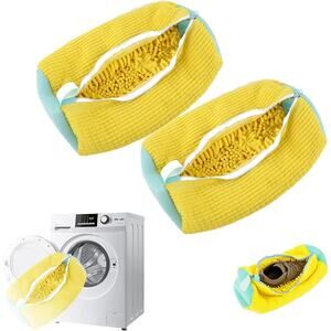 NEW 2pc Shoe Wash Bags for Laundry | Yellow Microfiber Cleaner Bags w/ Zippers